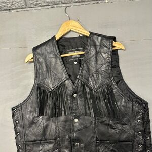 Navarre Leather Company Genuine Buffalo‎ Leather Vest Motorcycle Biker Fringe XL